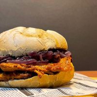 Prego no pão at Porto Vegan Market in Porto