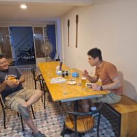 Sharing beer and sushi with the owner at Flowers Nanobrewery  in Phnom Penh