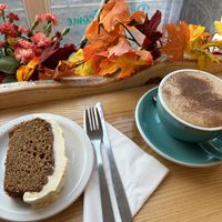 Ginger loaf and chai with oat milk  at Driftwood Cafe   in Lochinver