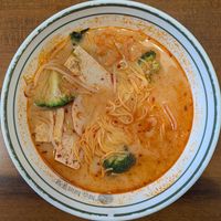 corn noodles, broccoli, tofu, bean sprouts, lotus root, oyster mushroom, and snow fungus at Pixiu Mala Hongtang PDX in Portland