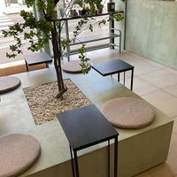 Interior seating at Kun Café in Paris