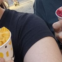 Raspberry and passionfruit, and mango and passionfruit. Very refreshing at Australian Home Made Ice Cream in Brussels