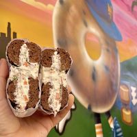 Vegan Veggie spread cream cheese.  at Bagel Boss in Burbank