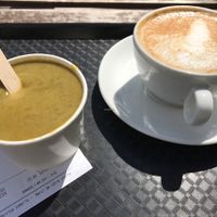 Cougette-mint soup & soy latte at Green Bear Coffee - La Canebiere in Marseille