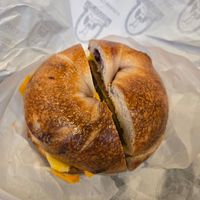 Vegan sausage, egg and cheese bagel at Utopia Bagels in New York City