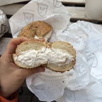 Vegan cream cheese & everything bagel  at Utopia Bagels in New York City
