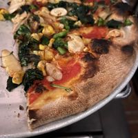 Customized no-cheese pizza with garlic, street corn and broccoli rabe…  at Brewer's Fork in Charlestown