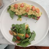 Tofu scramble
Pink hummus, fresh greens.
Side of spinach salad. at Noon Bistro in Lahore