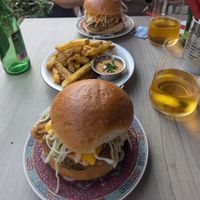 two oyster mushroom burgers and seaweed fries at Kong Taiwanese Bistro in Vienna