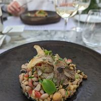 Black eyed bean and oyster mushrooms at Anhydrous in Santorini