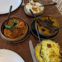 Mains, house Dahl, aubergine, lemon and pilau rice at Lasan in Birmingham