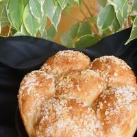 Brioche with pearl sugar  at CAOS - O Futuro É Vegetal in Lisbon