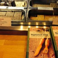 sweets at the counter & books for sale at Govardhan in Cologne