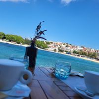 Cappuccino with soymilk (4,5 €) at Peškafondo in Primosten