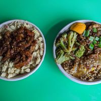 Maple chili mac + orange chick'n bowl at The Loaded Bowl in Oklahoma City