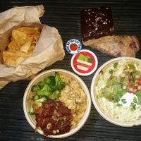 The Loaded Bowl
We visited this Vegan Restaurant for the first time on Oct 3, 2017
Bought Lunch & Dinner at the Loaded Bowl in Oklahoma City, OK

Cashew Cheese & Macaroni with fake-meat BBQ
And veggie nachos
The nachos were very good, ill order those again (and we will be back in OKC)

More pictures
http://whatdoyoueatthen.com/the-loaded-bowl-oklahoma-city-ok/

The other, well i should have read the menu better, i saw cashew nut cheese & macaroni and not the BBQ part... i hate BBQ and i dont like fake-meat at all, any flavor, so there was no way i was gonna like half this meal
I ate it, and this was prob made well. But, just not my taste

The deserts... got a huge rice crispy thing with chocolate on top, took three days to eat

Well, they had a few day old things marked down, so that always catches my attention. .. i grabbed a strawberry & black pepper (yes black pepper) scone. .. it was awesome !!! Try new things, this was great, dry, sweet scone, with strawberry flavor and a warm black pepper after flavor, wow.. i would have never known that could be a thing, very good, try it

Glad to have a vegan option when we are in town for the museum or passing through to Tulsa
#OklahomaVegan
#OklahomaCityVegan
#CashewNutCheese
#WhatDoYouEatThen at The Loaded Bowl in Oklahoma City