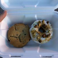 Vegan Treats for the road! Choc Chip Cookie and Pistachio Donut at The Loaded Bowl in Oklahoma City