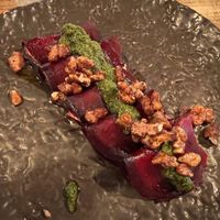 Beet raviolii  at Honest Greens in Porto