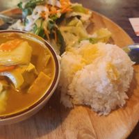 Yellow curry with tofu for lunch. at Isarn Garden in San Carlos
