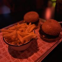Fries and tempeh burger   at QUEENS in West London