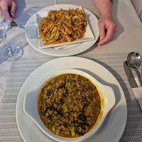 mixed veggie kottu and lentil spinach curry at T's Café Restaurant in Thurso