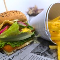 yummy vegan burger with fries😄 at Fajn Food in Povazska Bystrica