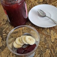 chia pudding with jam and banana (in summer we add seasonal berries) at Miška - Мишка in Herceg Novi
