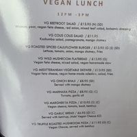 Picture of the vegan menu page    at Arthur's in Mirfield