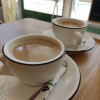 Decaf oat cappucino at Vert Olive in Etretat