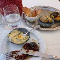Mint hummus, stuffed eggplant and lacto vegetarian pastry at Le Mille e Una Notte in Trieste