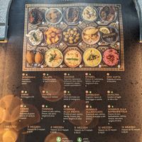 Mezzah menu. Darker Green = vegan option at Le Mille e Una Notte in Trieste