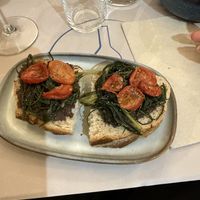 Crostone con agretti e pomodori confit   at Piattini Caffè & Vini in Turin