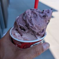 Black raspberry on to, strawberry banana on bottom at Bruster's Real Ice Cream in Alexandria