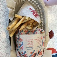 Burger and fries  at Burgerville in Kelso