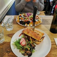 Cheesesteak sandwich and nachos at Lola Rosa - Milton in Montreal