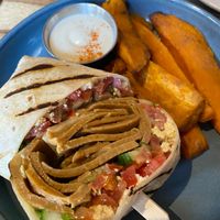 Gyro with Sweet Potato Wedges  at Lola Rosa - Milton in Montreal