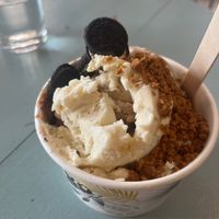 Many unique vegan flavours such as nuts, rum raisin, coffee, vanilla and black forest, with toppings  at Glacier ego in Perpignan
