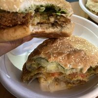 Aloo Tiki and Chickpea burgers  at Indian Burgers Joint in Vancouver