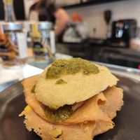 Panino con mortadella veg e crema di pistacchio at Unima in Terni