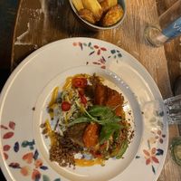 Chipotle tofu with a Mexican Waldorf salad and potato's  at Amarillo Viru in Tallinn