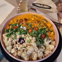 The curry, not quite as beautiful as initially presented as I couldn't resist taken a mouthful before the photo was taken! at Estamos Sembrados in Malaga