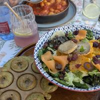 Salad + waffle main at Estamos Sembrados in Malaga