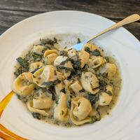 Tortellini mit Auberginenfüllung mit Spinat at Restaurant Arche Noah in Sankt Peter-ording