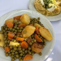 Vegetarian Menu (green peas, potatoes, carrots), Fava  at Mike's Place in Crete