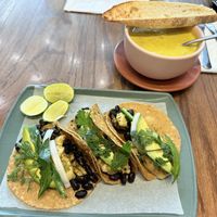 Tacos de chicharrón vegano y crema de elote   at MEX - Vuela Carmela - T2 in Mexico City