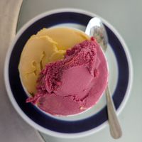 Rasberry and mango sorbet at Limon & Menta in Mojacar