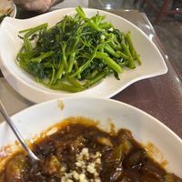 Garlic & Water Spinach and Braised Eggplant at Chinese Beef Noodles House in Makati