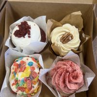 Red velvet, carrot, fruity pebbles, and raspberry velvet - all were excellent but the red velvet was my fave! 🤤  at Sweet Haven Bakery in Citrus Heights