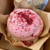 Raspberry vanilla cupcake (filled with raspberry too) 🧁   at Sweet Haven Bakery in Citrus Heights