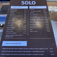 Menu at Solo Café in Madrid